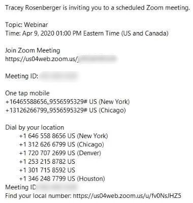 Correo electrónico de invitación para asistir a llamadas de Zoom