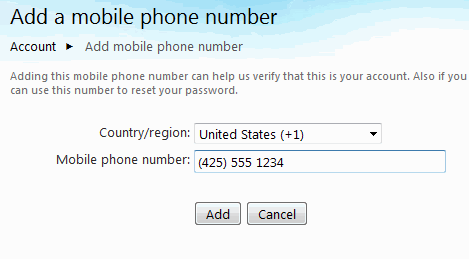 Agregar número de teléfono móvil Cuenta de Windows Live