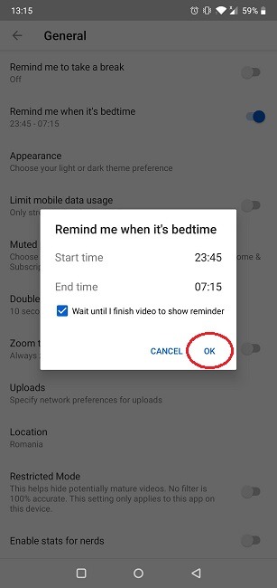 Cómo reducir el uso de Youtube Establecer horas de acostarse