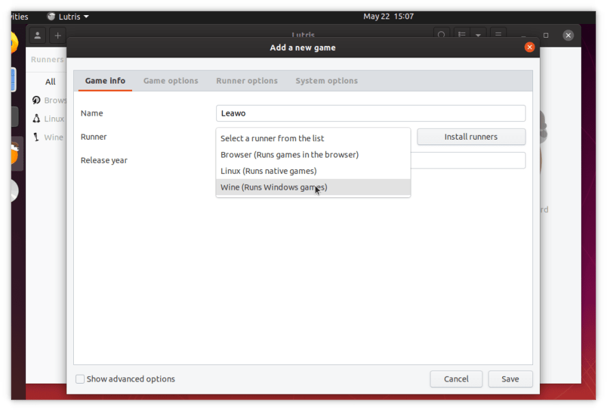 Aplicación de nombres Lutris Bluray