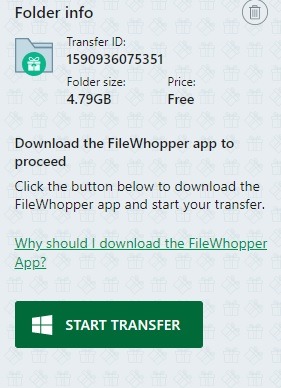 Filewhopper Iniciar transferencia 1