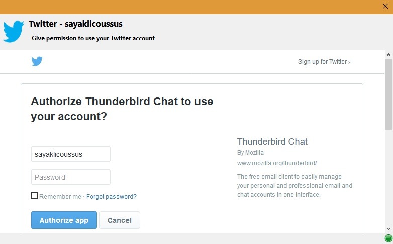 Twitter Autorización Thunderbird Chat