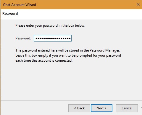 Contraseña Introducir asistente de cuenta de chat Thunderbird