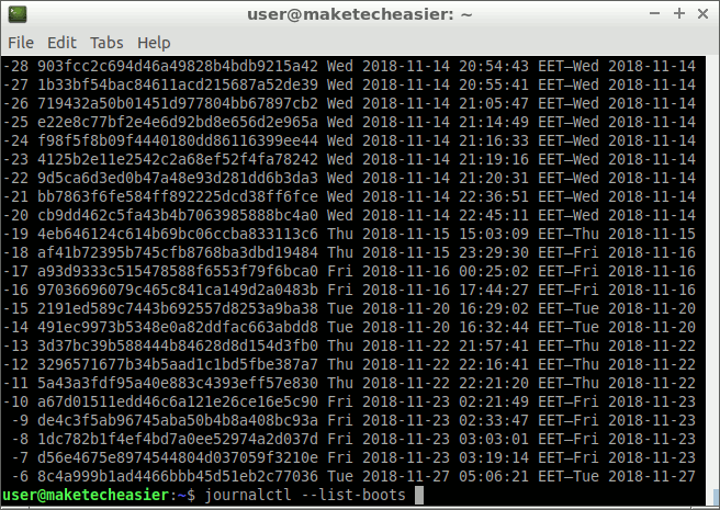 journalctl-list-boots