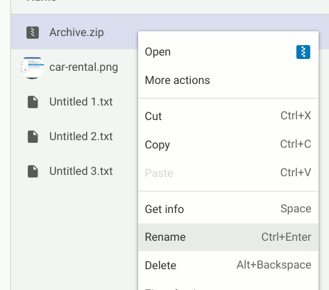 Chromeos Cambiar el nombre de los archivos zip