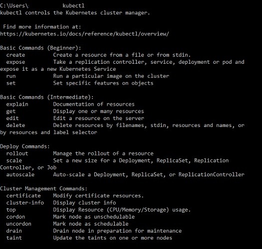 Kubectl trabajando en el símbolo del sistema