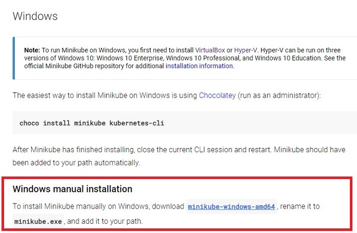 Instalación de Windows Minikube