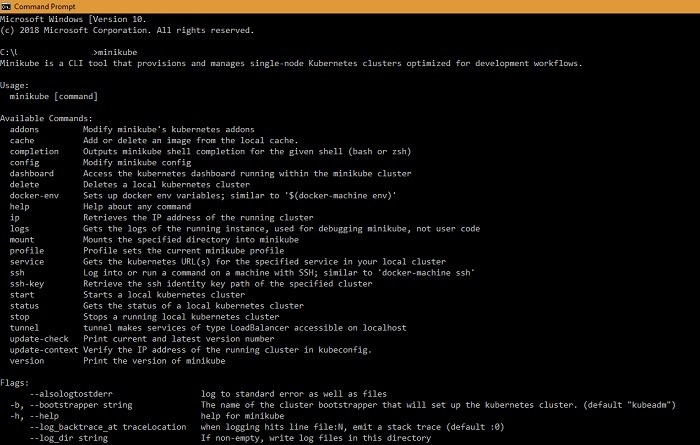 Ejecute el comando Minikube en el símbolo del sistema