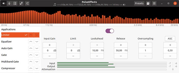 Actualización de audio gratuita con Pulseeffects Limiter