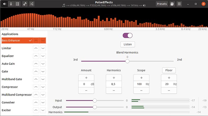 Actualización de audio gratuita con Pulseeffects Bass Enhancer