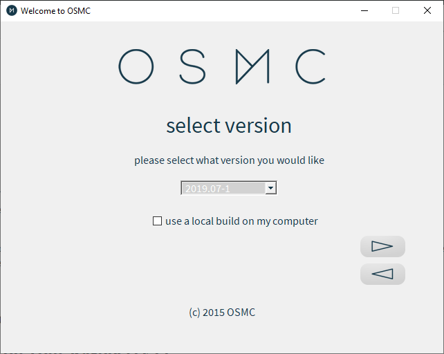 Menú de selección de versión del instalador de Osmc