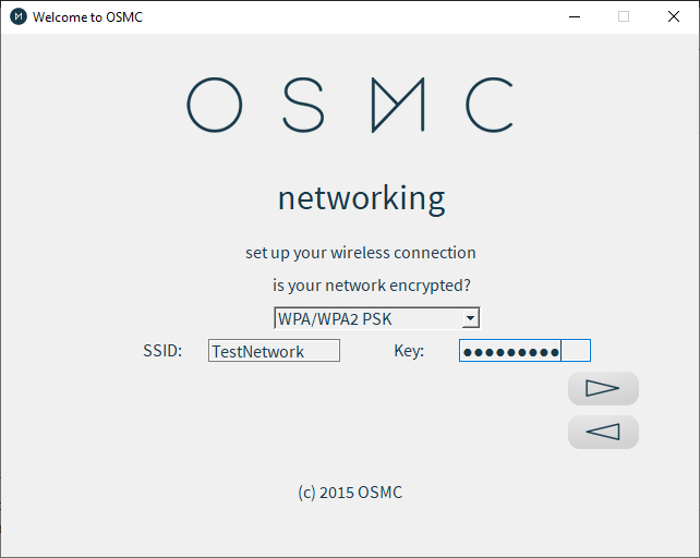 Opciones de red inalámbrica del instalador de Osmc