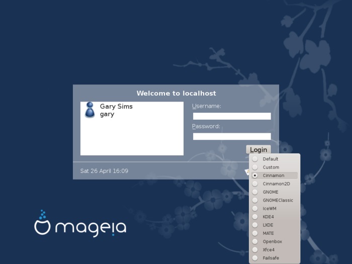 Mageia selecciona escritorio al iniciar sesión