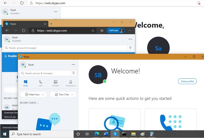 Instancias de Windows Navegador anónimo Skype
