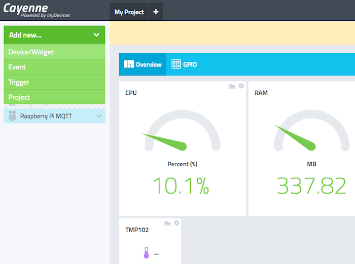 Inicie sesión en el panel de Cayenne y seleccione "Agregar nuevo... > Dispositivo/Widget»‘ class=»lazyload wp-image-337563″></p>
<p>6. Seleccione «Raspberry Pi».  La consola Cayenne generará un script de instalación que puede usar para descargar todo el software necesario en su Raspberry Pi. </p>
<p><img decoding="async" src="https://expertogeek.com/wp-content/uploads/2022/07/1657706103_992_Como-impulsar-proyectos-de-Raspberry-Pi-con-Cayenne.png" loading="lazy" width="700" height="317" alt="Puede instalar Cayenne en su Raspberry Pi, usando los comandos de Terminal." class="lazyload wp-image-337564"></p>
<p>7. En su Raspberry Pi, abra una ventana de Terminal haciendo clic en el ícono de Terminal en la barra de herramientas.</p>
<p>8. Escriba el script de instalación de Cayenne en la Terminal y presione la tecla Intro en su teclado.  Raspbian ahora descargará todo el software necesario en su Raspberry Pi.</p>
<p>Después de la instalación, su Raspberry Pi se reiniciará automáticamente.  Después de un reinicio exitoso, su Raspberry Pi aparecerá en el panel de control de Cayenne.</p>
<h2>Solución de problemas: ¡Cayenne no puede encontrar mi Raspberry Pi!</h2>
<p>Si Cayenne tiene problemas para localizar su Raspberry Pi, entonces:</p>
<h3>1. Revisa tu red</h3>
<p>Cayenne solo puede detectar una Raspberry Pi que esté conectada a la misma red.  Independientemente de si está utilizando Cayenne para Android, iOS o a través del navegador web, verifique que esté en la misma red que su Raspberry Pi.</p>
<h3>2. Búsqueda basada en la dirección IP</h3>
<p>Siempre que busque un dispositivo, debería ver una opción para «Buscar con una dirección IP».</p>
<p><img decoding="async" width="281" height="500" src="https://expertogeek.com/wp-content/uploads/2022/07/Como-impulsar-proyectos-de-Raspberry-Pi-con-Cayenne.jpg" loading="lazy" alt="Si tiene problemas para conectarse a su Raspberry Pi, intente buscar según la dirección IP." class="lazyload wp-image-337567"></p>
<p>Si Cayenne tiene dificultades para localizar su Raspberry Pi, puede obtener resultados positivos haciendo clic en este enlace e ingresando la dirección IP de su Raspberry Pi.</p>
<p>Puede recuperar esta dirección IP iniciando la Terminal Raspbian y ejecutando el siguiente comando:</p>
<h2>Monitoreando tu Raspberry Pi con Cayenne</h2>
<p>Use el panel de control de Cayenne para ver algunas estadísticas sobre su Raspberry Pi, incluida su CPU, RAM y temperatura.</p>
<p><img decoding="async" width="281" height="500" src="https://expertogeek.com/wp-content/uploads/2022/07/1657706103_316_Como-impulsar-proyectos-de-Raspberry-Pi-con-Cayenne.jpg" loading="lazy" alt="El panel de Cayenne muestra información básica sobre su Raspberry Pi." class="lazyload wp-image-337565"></p>
<p>También se puede tocar cualquiera de estas estadísticas para ver los datos que Cayenne ha registrado a lo largo del tiempo, lo que puede ayudarlo a identificar tendencias en la salud y el rendimiento de su dispositivo.</p>
<h2>Construyendo su red IoT: agregando sensores y actuadores</h2>
<p>Si tiene sensores o actuadores en su red, puede agregar estos componentes a Cayenne, momento en el que podrá monitorear e interactuar con estos componentes desde el tablero de Cayenne.  Tenga en cuenta que los siguientes pasos se realizan a través de la aplicación móvil, por lo que la interfaz de usuario puede ser ligeramente diferente si accede al panel a través del navegador web.</p>
<p>1. En la aplicación Cayenne, seleccione su dispositivo Raspberry Pi.</p>
<p>2. Seleccione el pequeño ícono del velocímetro en la barra de herramientas.</p>
<p>3. Toque el pequeño ícono «+» en la esquina superior derecha.</p>
<p>4. Busque el sensor o actuador que desea agregar y tóquelo.</p>
<p><img decoding="async" width="281" height="500" src="https://expertogeek.com/wp-content/uploads/2022/07/1657706104_220_Como-impulsar-proyectos-de-Raspberry-Pi-con-Cayenne.jpg" loading="lazy" alt="Puede registrar varios componentes con Cayenne " class="lazyload wp-image-337566"></p>
<p>5. Complete el siguiente formulario y luego toque «Agregar sensor» o «Agregar actuador».</p>
<p>Ahora puede trabajar con este componente.</p>
<h3>Crear un disparador de temperatura</h3>
<p>Hay muchas tareas diferentes que puede realizar desde el panel de control de Cayenne, pero estamos creando un disparador de temperatura simple.  En este flujo de trabajo, Cayenne generará una notificación cada vez que este componente exceda un cierto umbral de temperatura, lo que puede ser útil para garantizar que los componentes no se sobrecalienten o para activar flujos de trabajo de automatización del hogar más amplios, como encender y apagar la calefacción.</p>
<p>En la aplicación de Cayena:</p>
<p>1. Seleccione el dispositivo Raspberry Pi con el que desea trabajar.</p>
<p>2. Toque el pequeño botón «Reproducir» en la barra de herramientas, luego toque el ícono «+» en la esquina superior derecha.</p>
<p>3. Asigne un nombre a este disparador, como «Demasiado caliente» que se usa aquí.</p>
<p>4. Toque el botón azul «+».</p>
<p><img decoding="async" width="281" height="500" src="https://expertogeek.com/wp-content/uploads/2022/07/1657706104_222_Como-impulsar-proyectos-de-Raspberry-Pi-con-Cayenne.jpg" loading="lazy" alt=