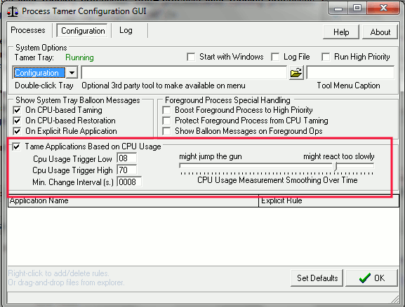 configuración de domador de procesos