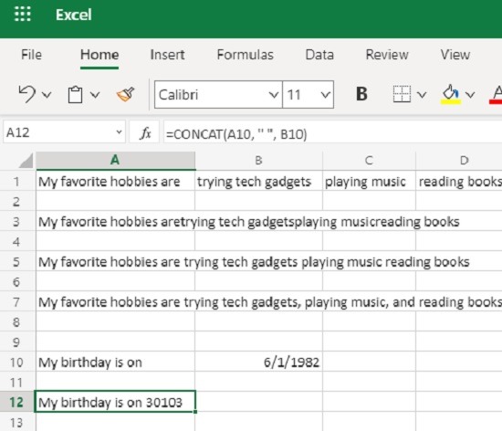 Cómo usar la función Concatenar en Excel Fecha 1