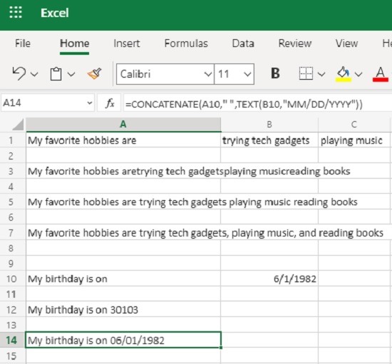 Cómo usar la función de concatenación en Excel Date 2