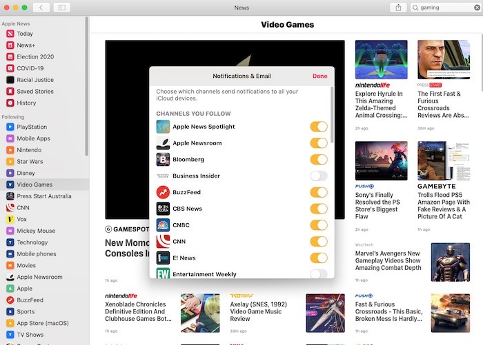 Personalizar Apple News Mac Administrar notificaciones