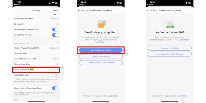 Duckduckduckgo Lista de espera de protección de correo electrónico