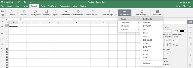 Funciones de hoja de cálculo de revisión de Onlyoffice Workspace Cloud