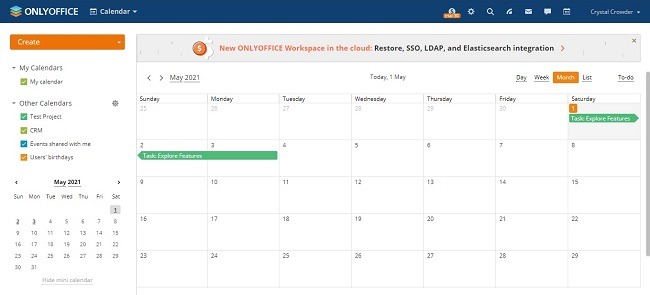 Calendario de revisión de Onlyoffice Workspace Cloud