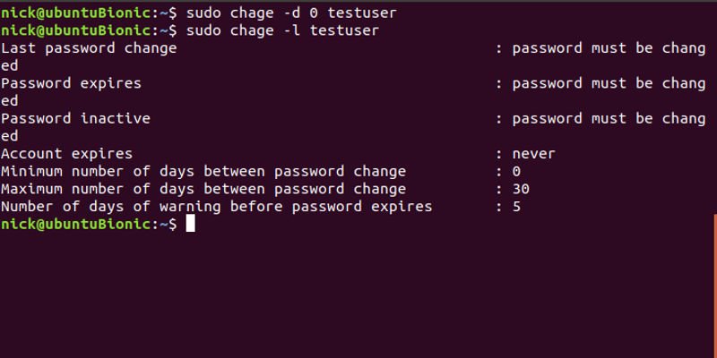 Force A User To Change Password Linux