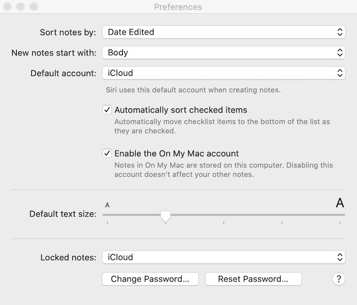 Empezar Notas Mac Cambiar contraseña