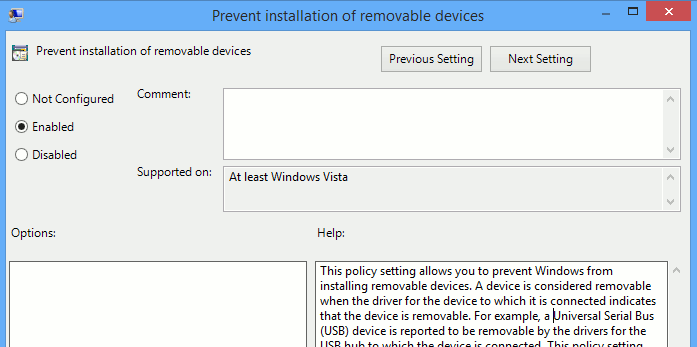 Abra la ventana de configuración de dispositivos extraíbles.