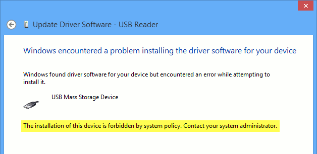 Puede mostrar un mensaje personalizado cada vez que Windows bloquee la instalación de un dispositivo extraíble.