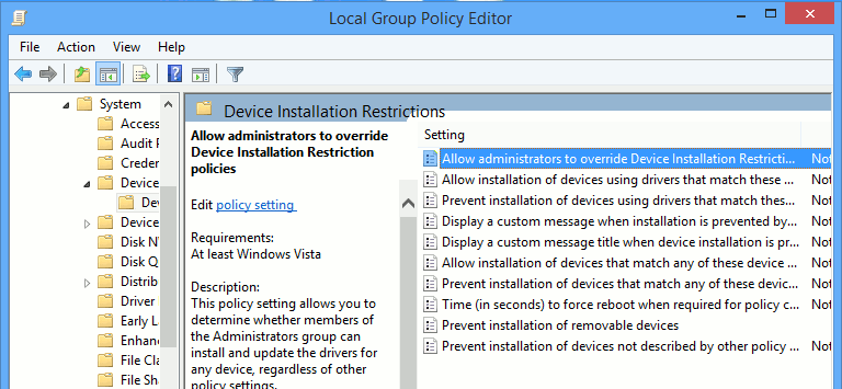 Configure la directiva de grupo y permita que los administradores eludan las restricciones.