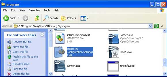 Ubicación de OpenOffice Windows