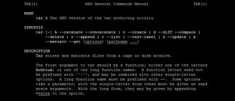Tar man page