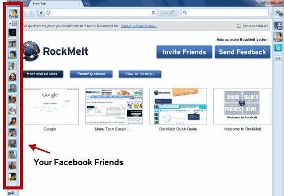 Panel de amigos de Facebook de Rockmelt