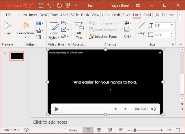 Pantalla de video capturada insertada en PowerPoint