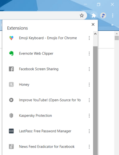 Ocultar extensiones Chrome debajo del icono de rompecabezas