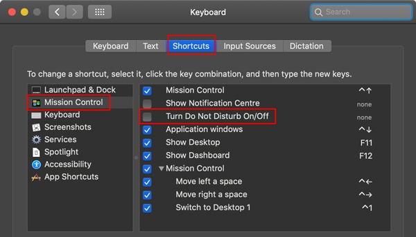 Configuración de accesos directos de No molestar