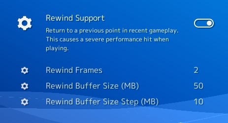 Retroarch Rewind Nuestros valores de rebobinado