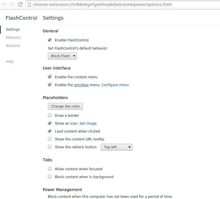 Extensión FlashControl para Chrome.