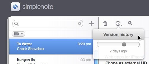 Historial de versiones de Simplenote