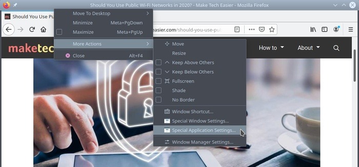 Organice el escritorio con el menú de configuración de la aplicación especial de Kde