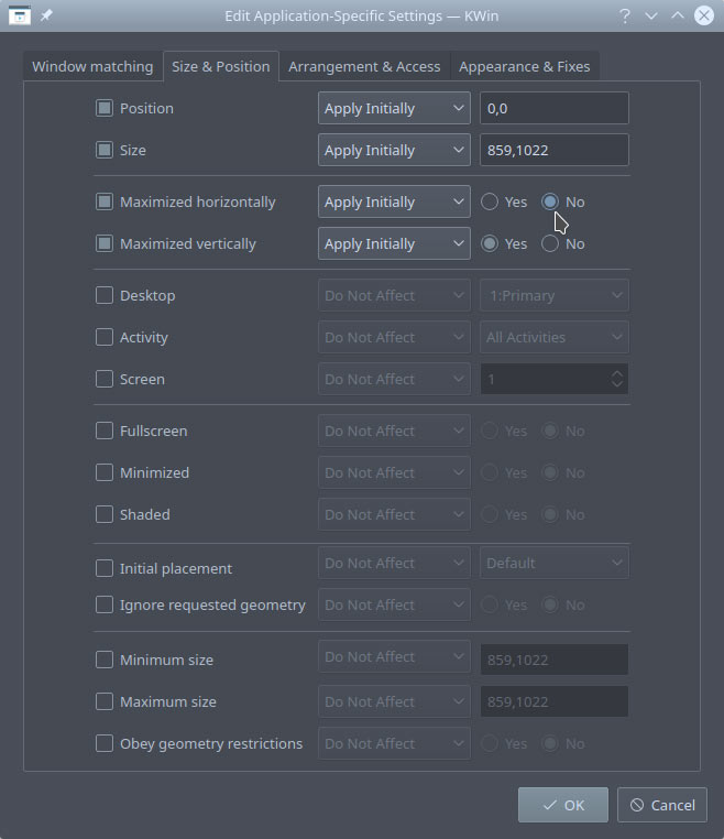 Organice el escritorio con coordenadas específicas de Kde