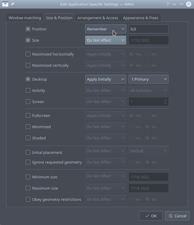 Organice el escritorio con Kde Recuerde la posición y el tamaño