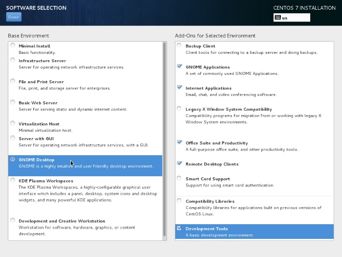 Selección de software CentOS 7