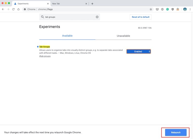 Uso de grupos de pestañas Relanzamiento de Google Chrome