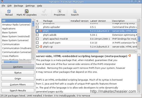 PHP5 en el Administrador de paquetes Synpatic