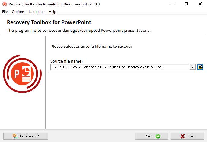 Recuperar Toolbox para Powerpoint Elegir archivo