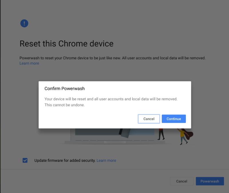 Powerwash Chromebook Reconfirmar Powerwash