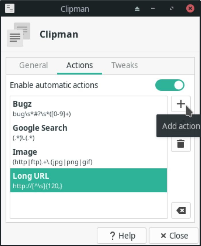 Lista de acciones de Clipman