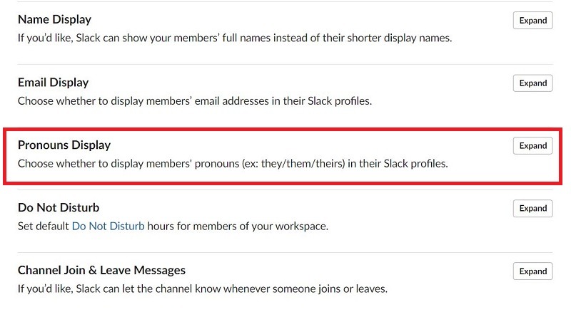 Pronombres Display Slack